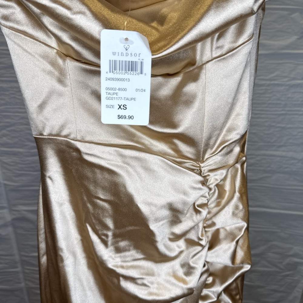 Windsor Strapless Gold Satin Dress